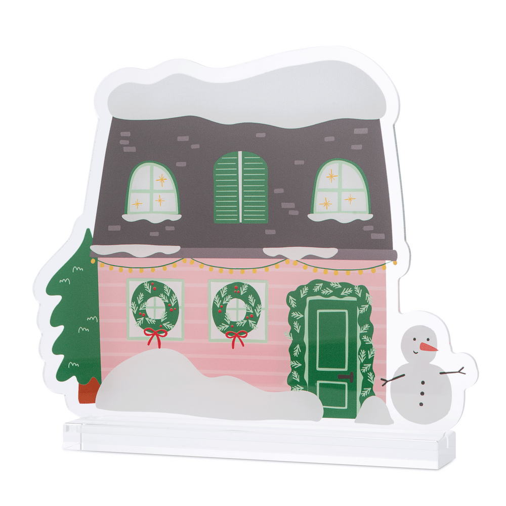 Merry & Bright Acrylic Christmas Village- Little Pink House