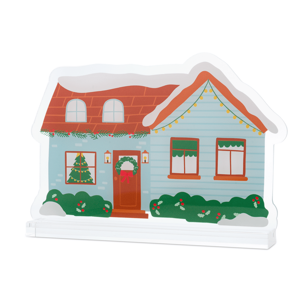 Merry & Bright Acrylic Christmas Village- Little Blue House