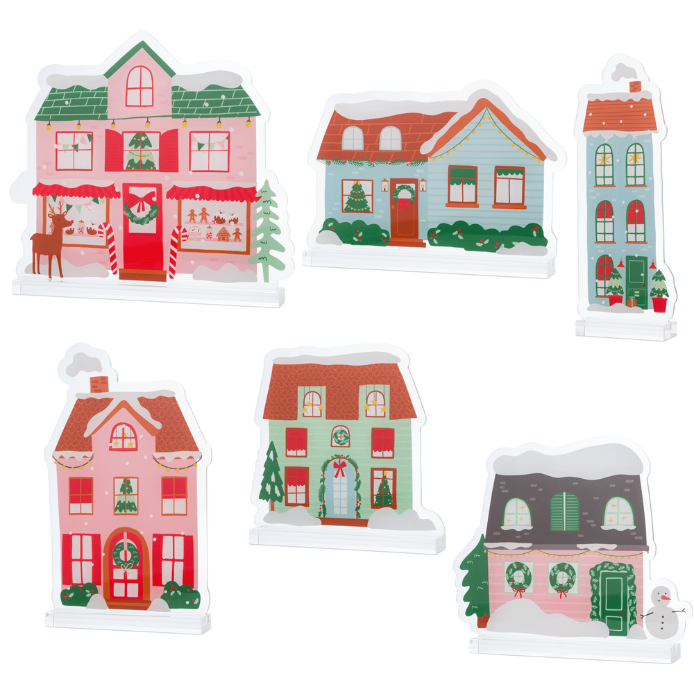 Merry & Bright Acrylic Christmas Village- Pink Townhouse