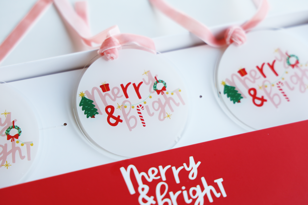 Merry & Bright Acrylic Gift Tag Set of 3