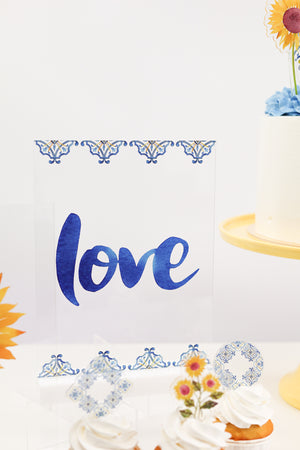 Golden Moments Love Tile Print Acrylic Table Top Sign